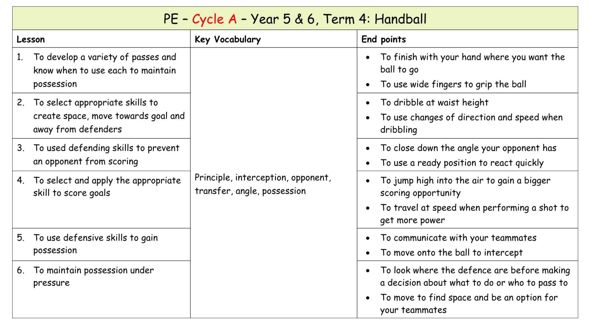 Yr 5 Term 4 Handball