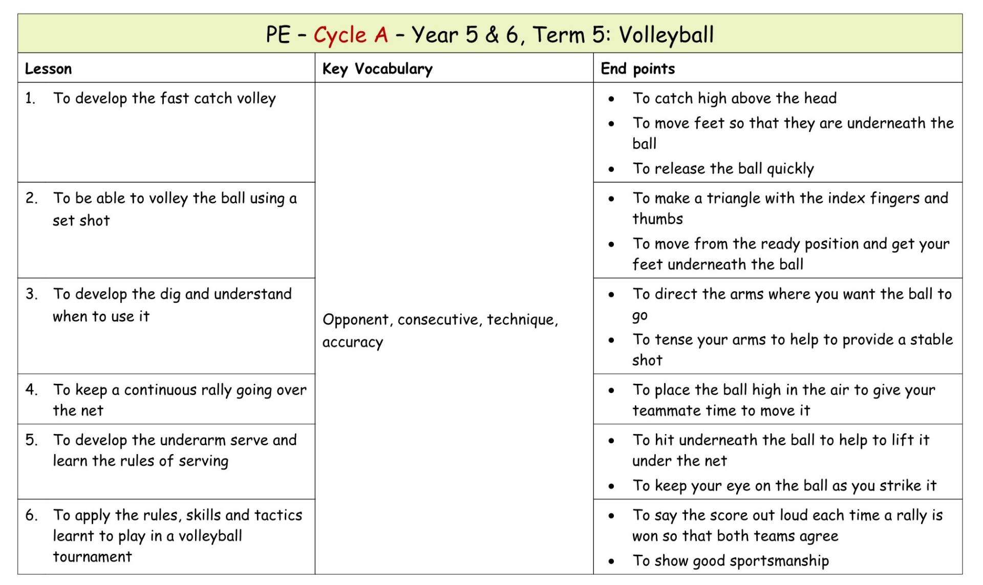 Yr 5 Term 5 Volleyball