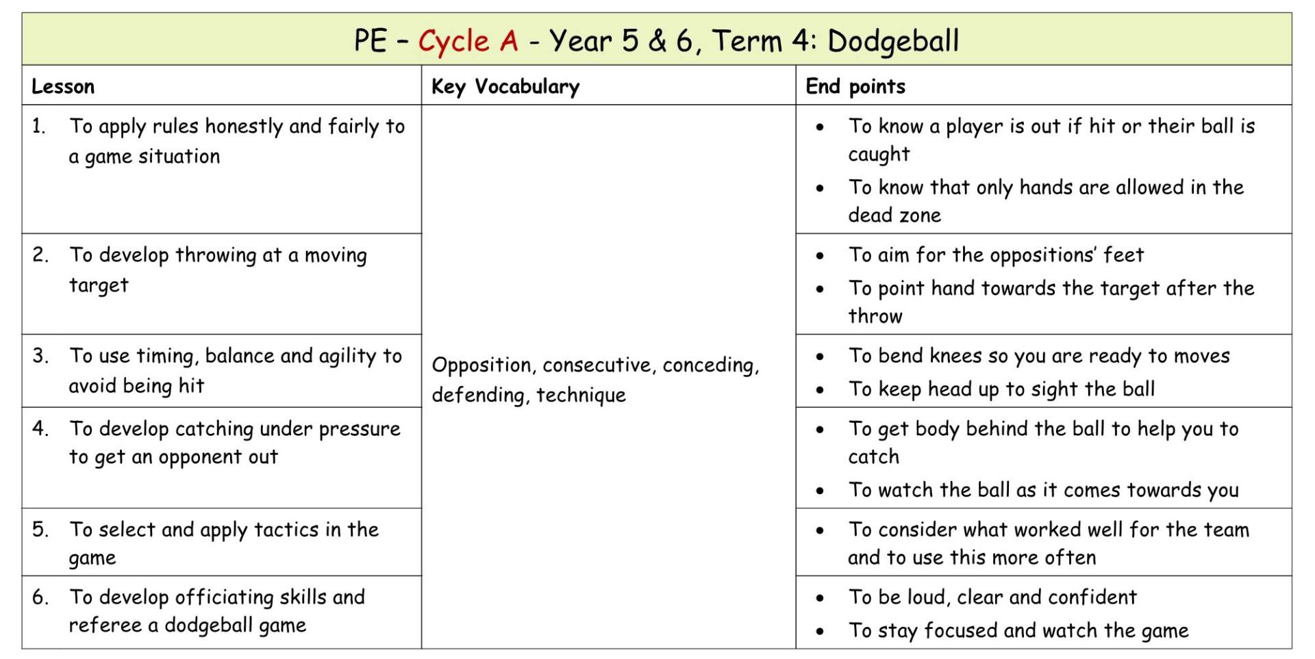 Yr 6 Term 4 Dodgeball