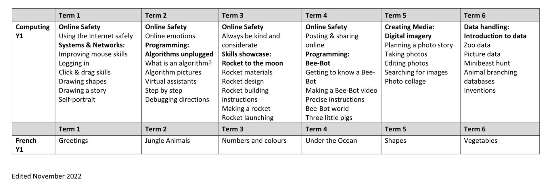 Y1 Long Term Plan 5