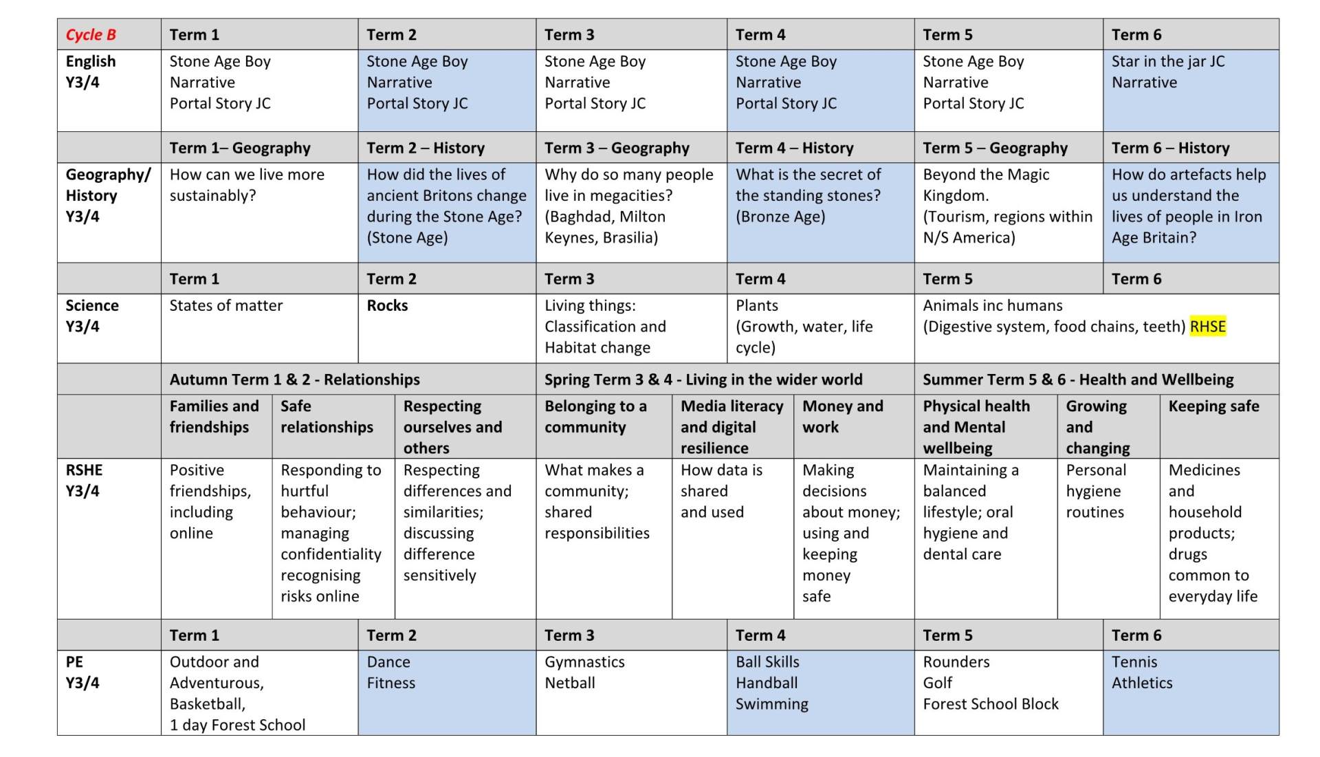 Y4 Long Term Curriculum Plan 3